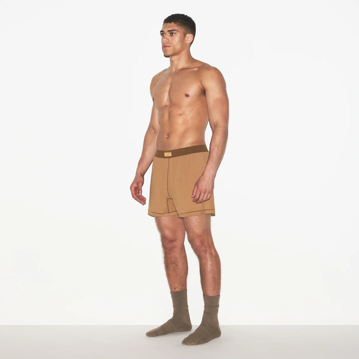 SKIMS COTTON MENS KNIT BOXER | RUSSET