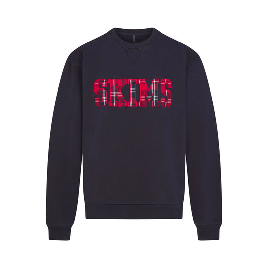 BOYFRIEND FLEECE OVERSIZED CREWNECK | BLUE BLACK SKIMS PLAID
