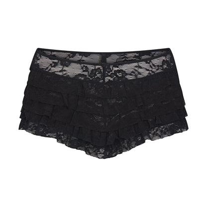 STRETCH LACE RUFFLE SHORT | SOOT