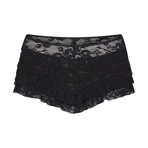 STRETCH LACE RUFFLE SHORT | SOOT