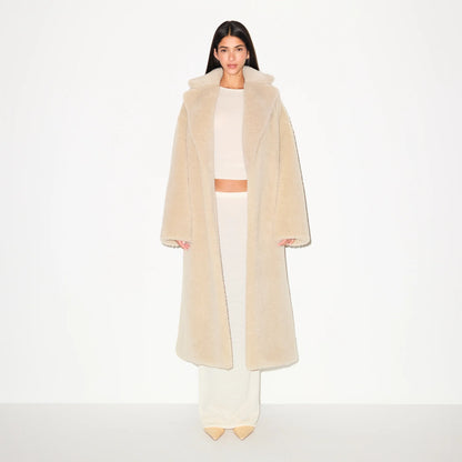 FAUX FUR OVERSIZED LONG COAT | CHAMPAGNE