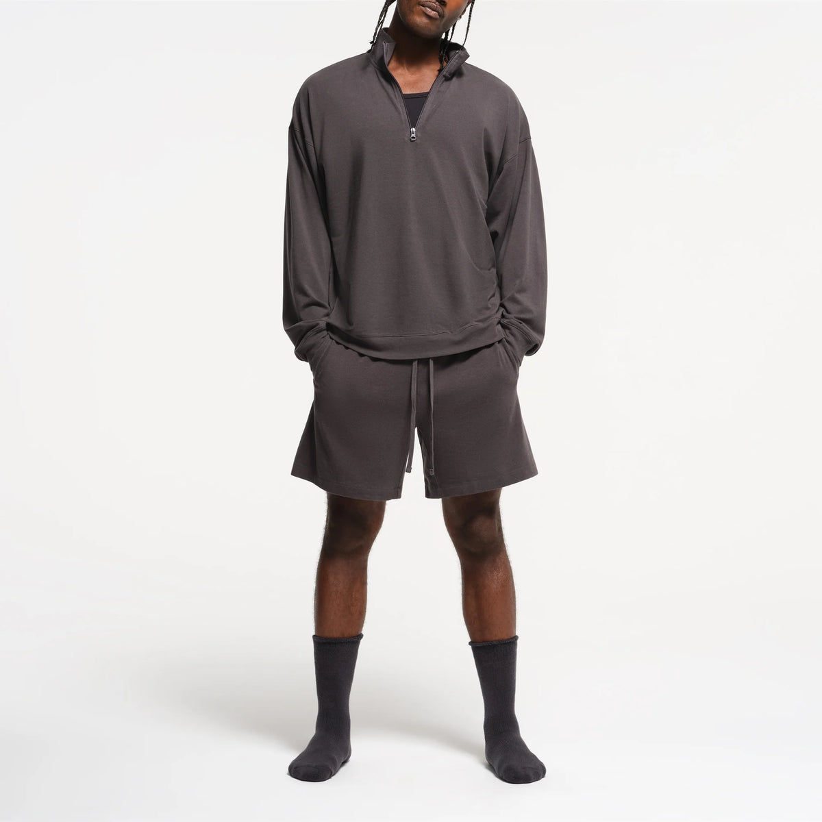 JERSEY LOUNGE MENS RELAXED QUARTER ZIP PULLOVER | ASH