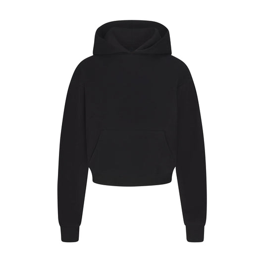 COTTON FLEECE CROPPED HOODIE WITH EMBOSSED LOGO | ONYX