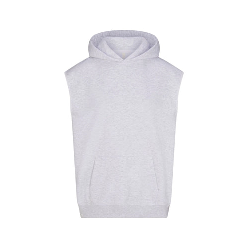 COTTON FLEECE OVERSIZED SLEEVELESS HOODIE | LIGHT HEATHER GREY