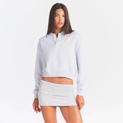 COTTON FLEECE POLO SWEATSHIRT | LIGHT HEATHER GREY