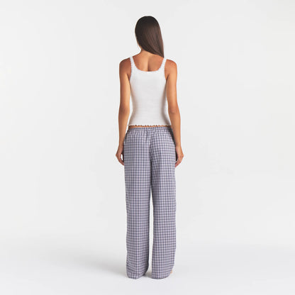COTTON POPLIN SLEEP OVERSIZED PANT | IRIS MICA NAVY CHECK