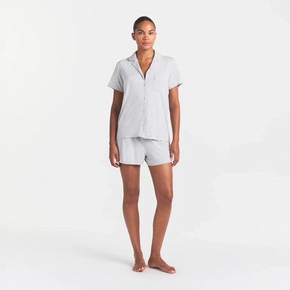 SKIMS SLEEP SHORT SLEEVE BUTTON UP SET | LIGHT HEATHER GREY