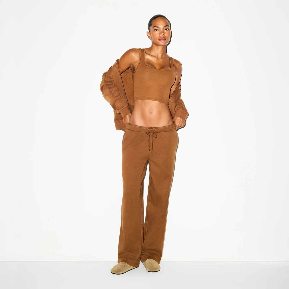 COTTON FLEECE STRAIGHT LEG PANT | BISON