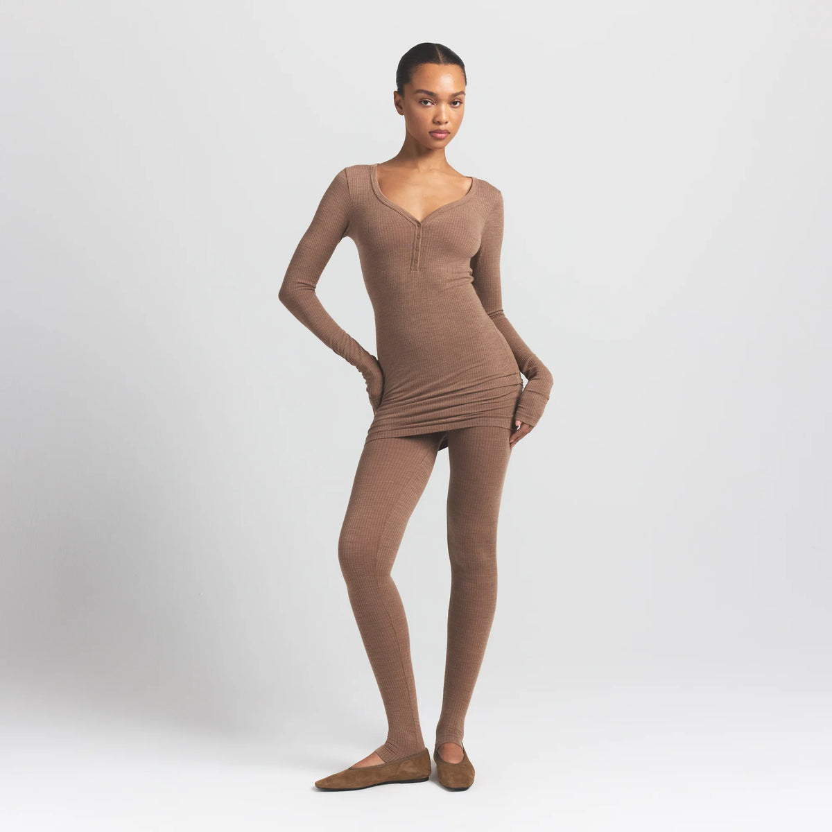 WOOL RIB HENLEY DRESS | SIENNA