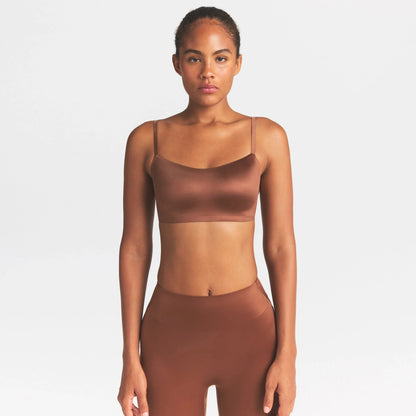 NikeSKIMS SATIN SHINE SCOOP CAMI BRA | CAROB BROWN