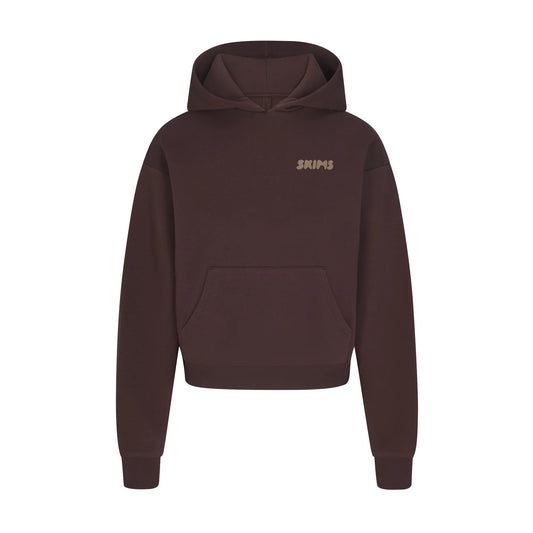 COTTON FLEECE HOODIE WITH EMBOSSED LOGO | ESPRESSO