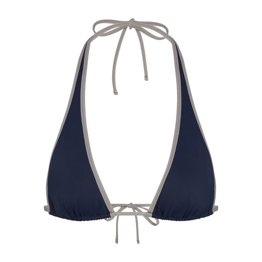 SIGNATURE SWIM HALTER PLUNGE BIKINI TOP | NAVY CONTRAST