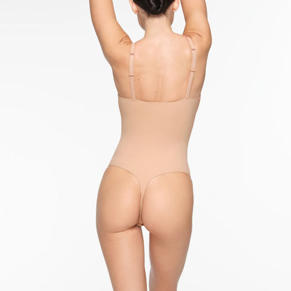 NAKED PLUNGE THONG BODYSUIT | CLAY