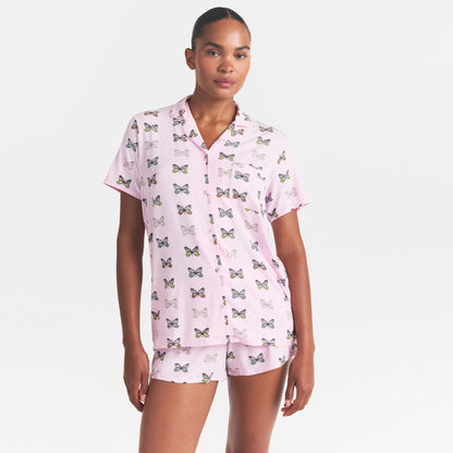 SKIMS SLEEP SHORT SLEEVE BUTTON UP SET | PEONY BUTTERFLY PRINT
