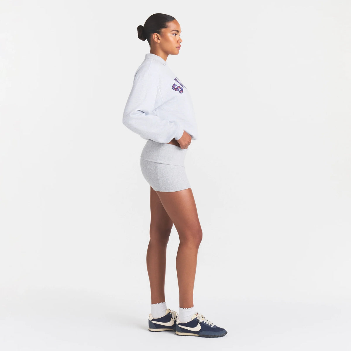 COTTON RIB FOLDOVER MINI SKIRT | LIGHT HEATHER GREY