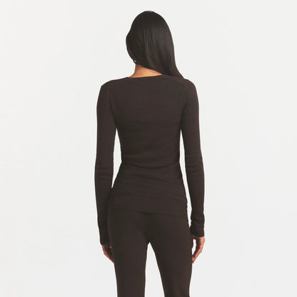 ESSENTIAL KNIT LONG SLEEVE V NECK | ESPRESSO