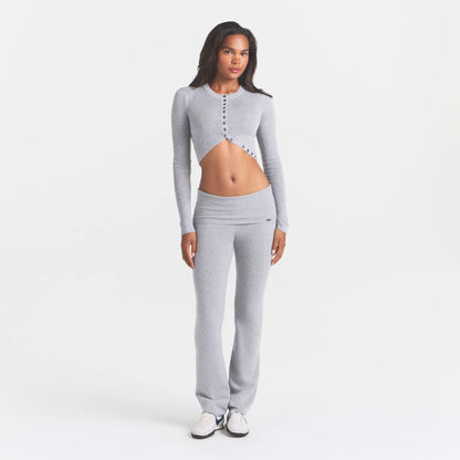 ESSENTIAL KNIT ROUNDED CROPPED CARDIGAN | MID HEATHER GREY