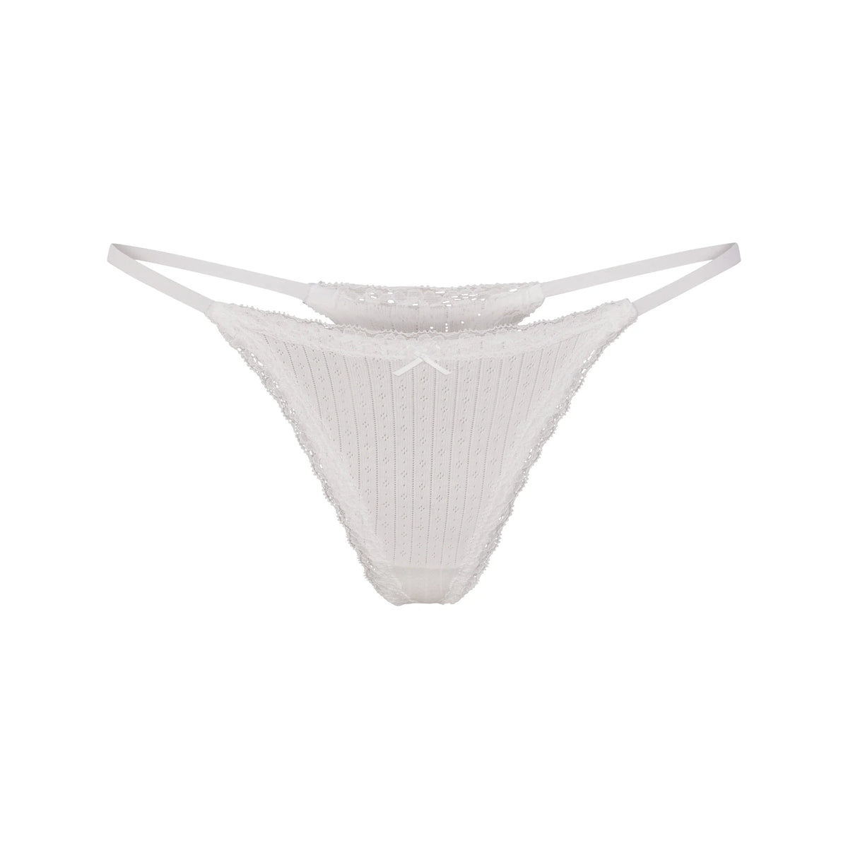 LIGHTWEIGHT COTTON POINTELLE LACE STRING THONG | SNOW