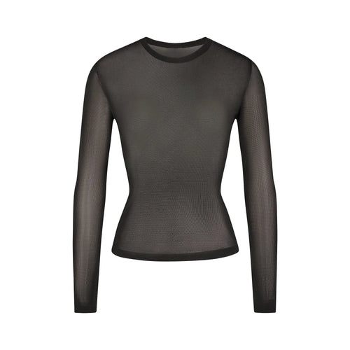 SLINKY KNIT CREW NECK LONG SLEEVE TOP | OBSIDIAN