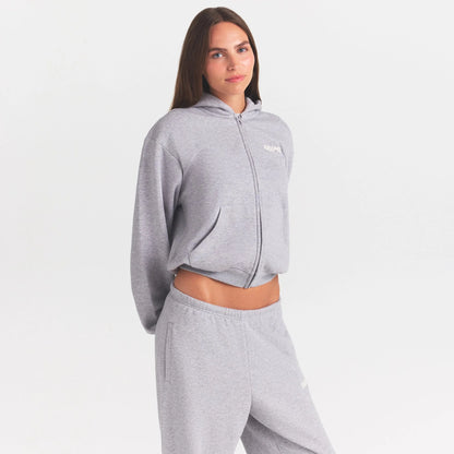 COTTON FLEECE STRAIGHT LEG PANT WITH EMBOSSED LOGO | HEATHER GREY