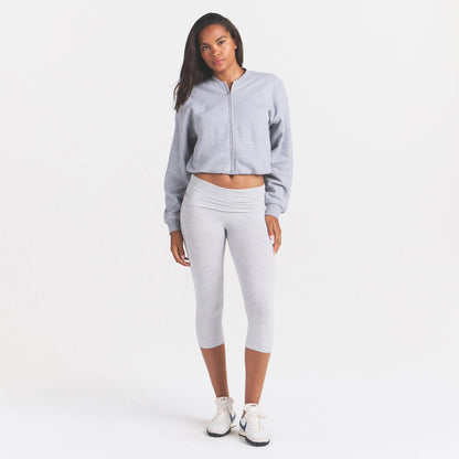 COTTON FLEECE BOMBER JACKET | HEATHER GREY