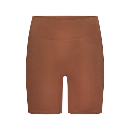 NikeSKIMS SATIN SHINE BONDED WAIST 7" BIKER SHORT | CAROB BROWN