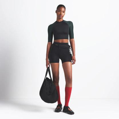 NikeSKIMS SHINE PADDED HALF SLEEVE CROP TOP | OBSIDIAN AND DARK TEAL
