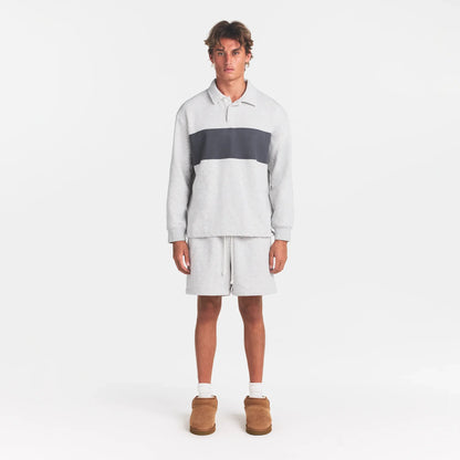 FLEECE LOUNGE MENS RUGBY POLO | LIGHT HEATHER GREY