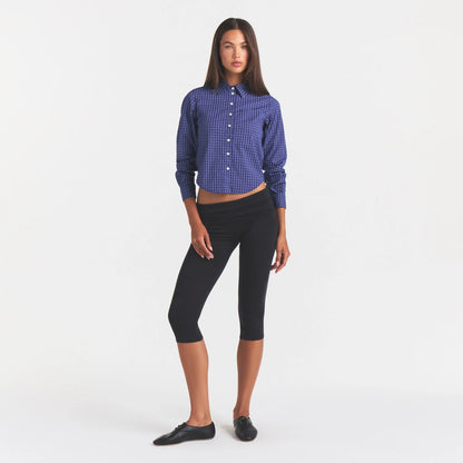COTTON POPLIN SHRUNKEN BUTTON UP SHIRT | NAVY CHECK
