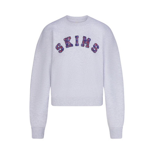 COTTON FLEECE CREWNECK | LIGHT HEATHER GREY ARCHED SKIMS PLAID
