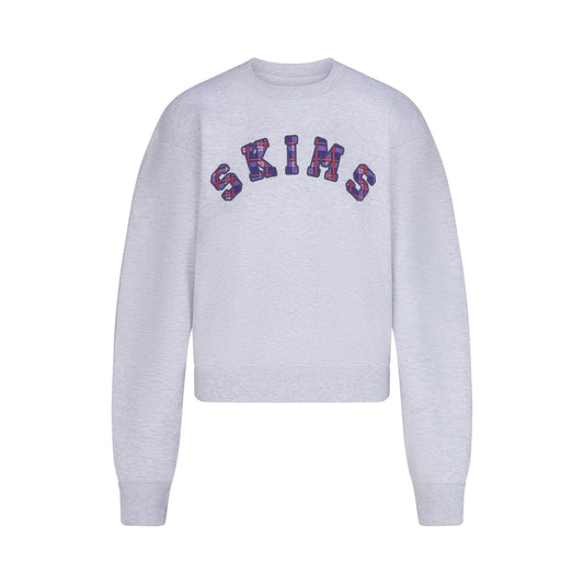COTTON FLEECE CREWNECK | LIGHT HEATHER GREY ARCHED SKIMS PLAID