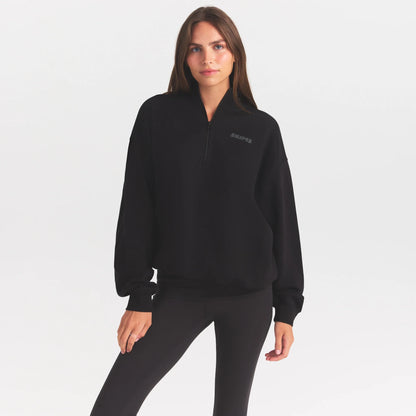 COTTON FLEECE MOCK NECK QUARTER ZIP WITH EMBOSSED LOGO | ONYX