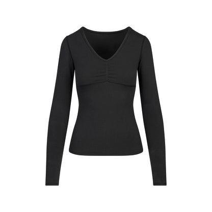 COTTON JERSEY SHIRRED BUST LONG SLEEVE | SOOT