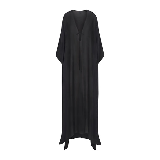 SWIM COVER-UPS SHEER LONG KAFTAN | OBSIDIAN