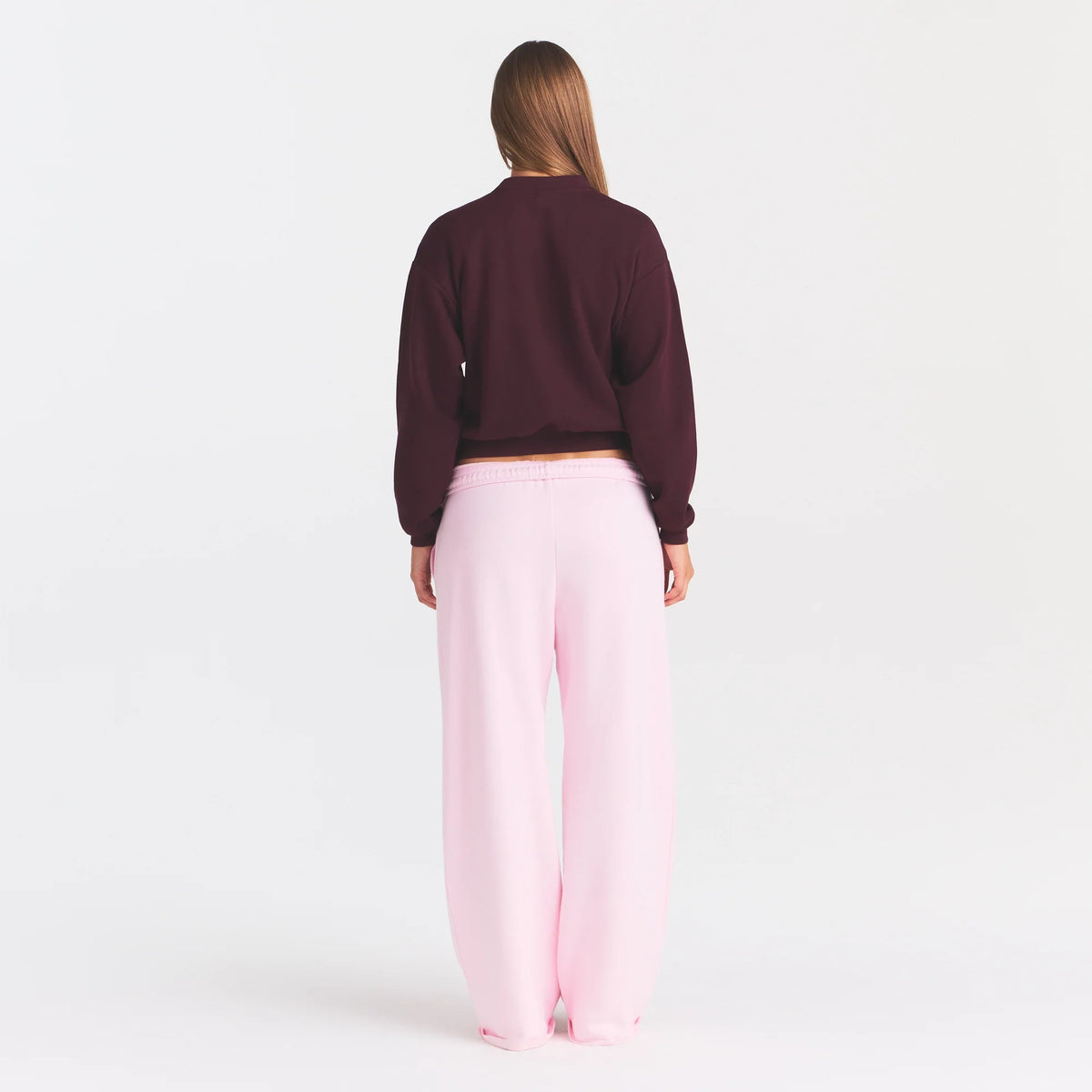 COTTON FLEECE CREWNECK | CURRANT ARCHED SKIMS PLAID