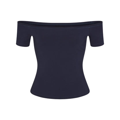 COTTON JERSEY OFF THE SHOULDER TOP | NAVY