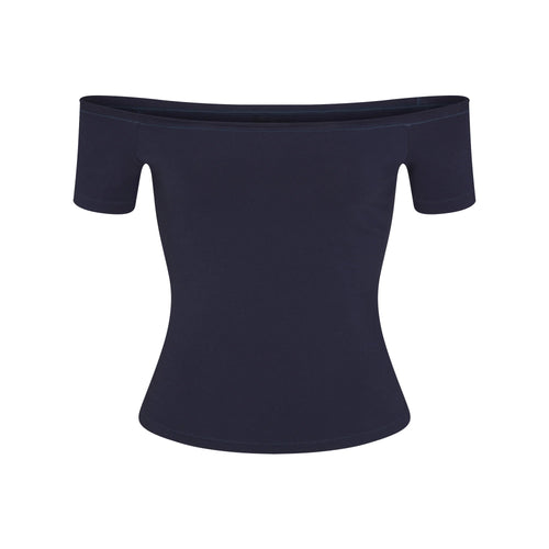 COTTON JERSEY OFF THE SHOULDER TOP | NAVY