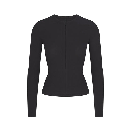 COTTON RIB ZIP UP TOP | SOOT