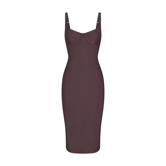 SKIMS BODY MIDI DRESS | RAISIN
