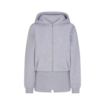 COTTON FLEECE ZIP UP ONESIE | HEATHER GREY