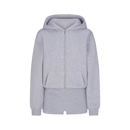 COTTON FLEECE ZIP UP ONESIE | HEATHER GREY