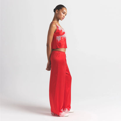 SILK LACE STRAIGHT LEG PANT | RUBY CONTRAST