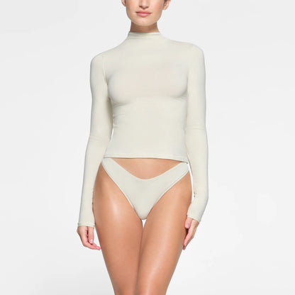COTTON JERSEY LONG SLEEVE TURTLENECK | BONE