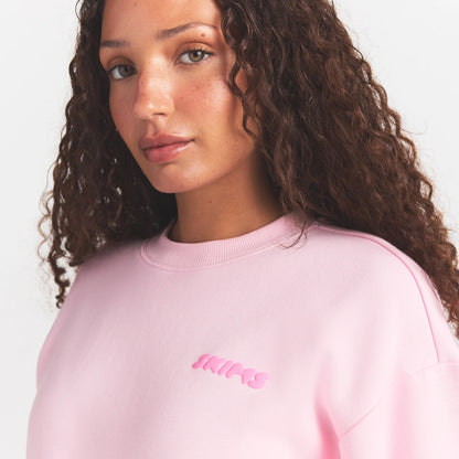 COTTON FLEECE CREWNECK WITH EMBOSSED LOGO | CHERRY BLOSSOM