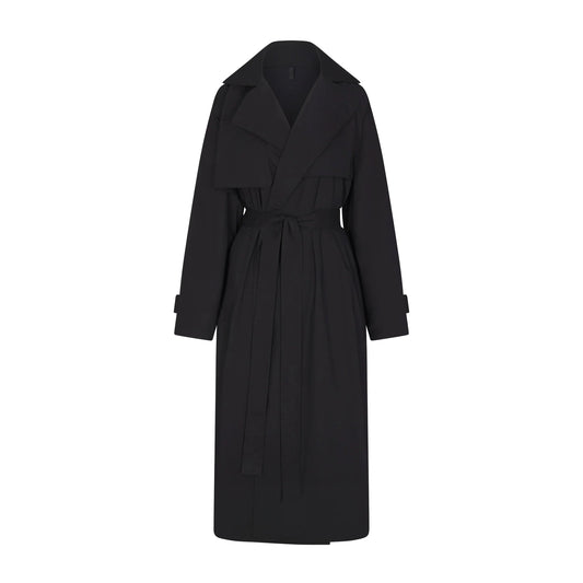 WOVEN COTTON OVERSIZED TRENCH COAT | ONYX