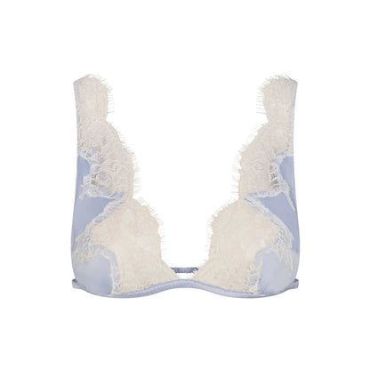 SILK LACE PLUNGE BRALETTE | PERIWINKLE CONTRAST