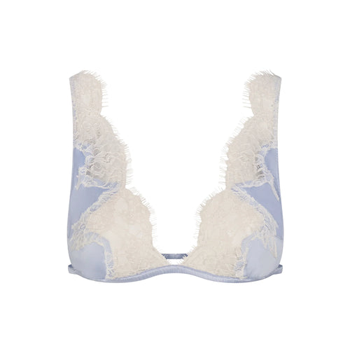 SILK LACE PLUNGE BRALETTE | PERIWINKLE CONTRAST
