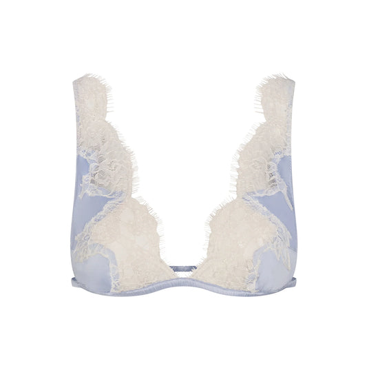 SILK LACE PLUNGE BRALETTE | PERIWINKLE CONTRAST