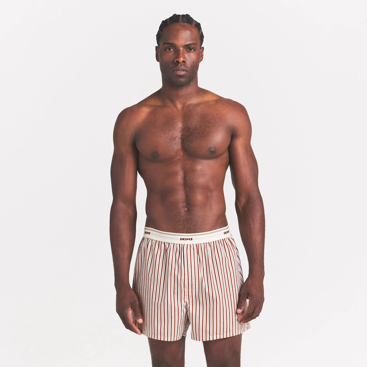 COTTON POPLIN MENS LOGO BAND BOXER | CINNAMON STONE STRIPE