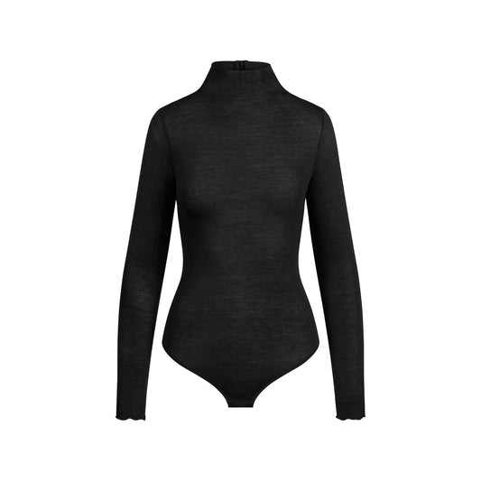 SHEER MODAL LONG SLEEVE TURTLENECK BODYSUIT | ONYX